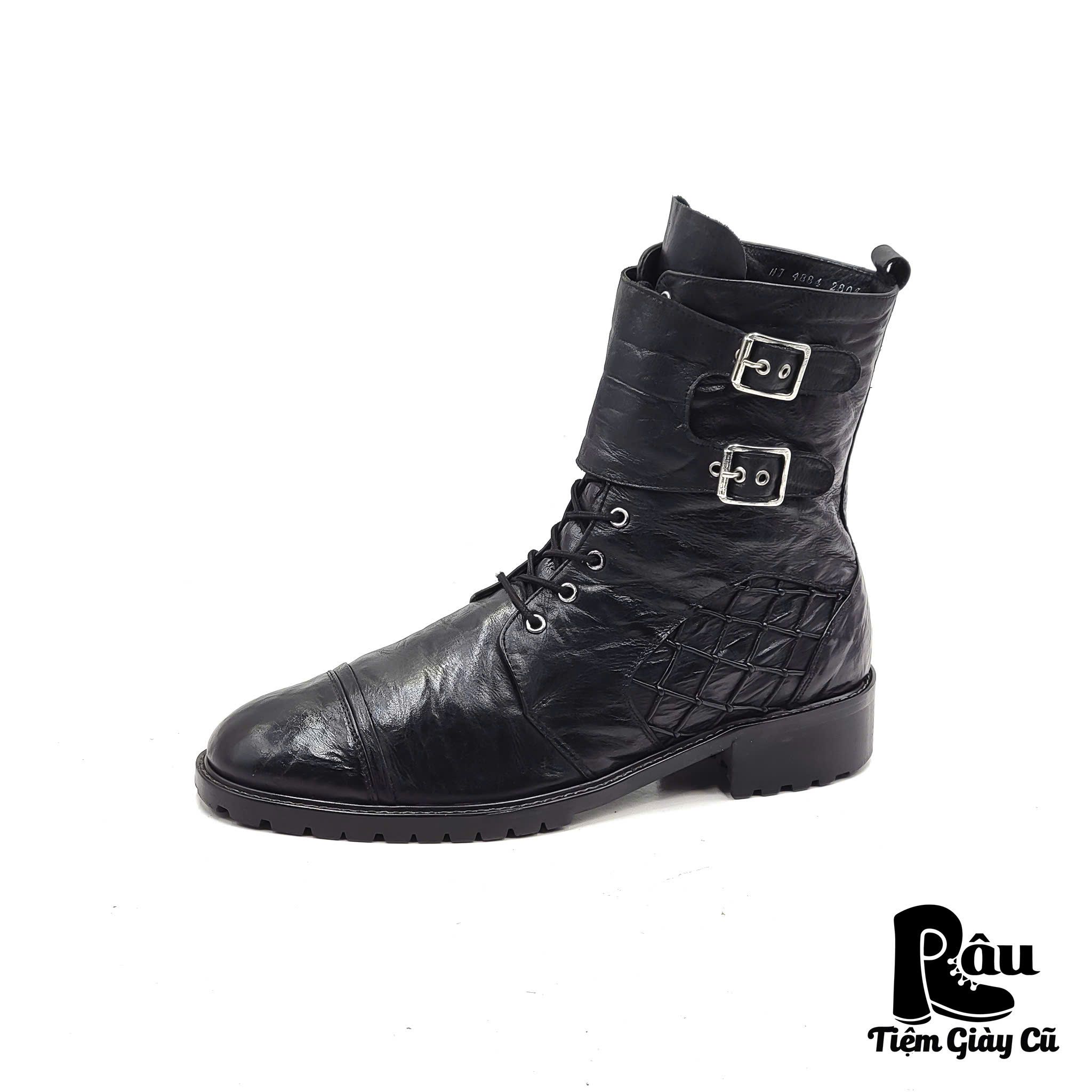 |SIZE 44| SHOESOLLE HANDMADE DOUBLE BUCKLE STRAPS BLACK WALKER BOOT Z44-6875