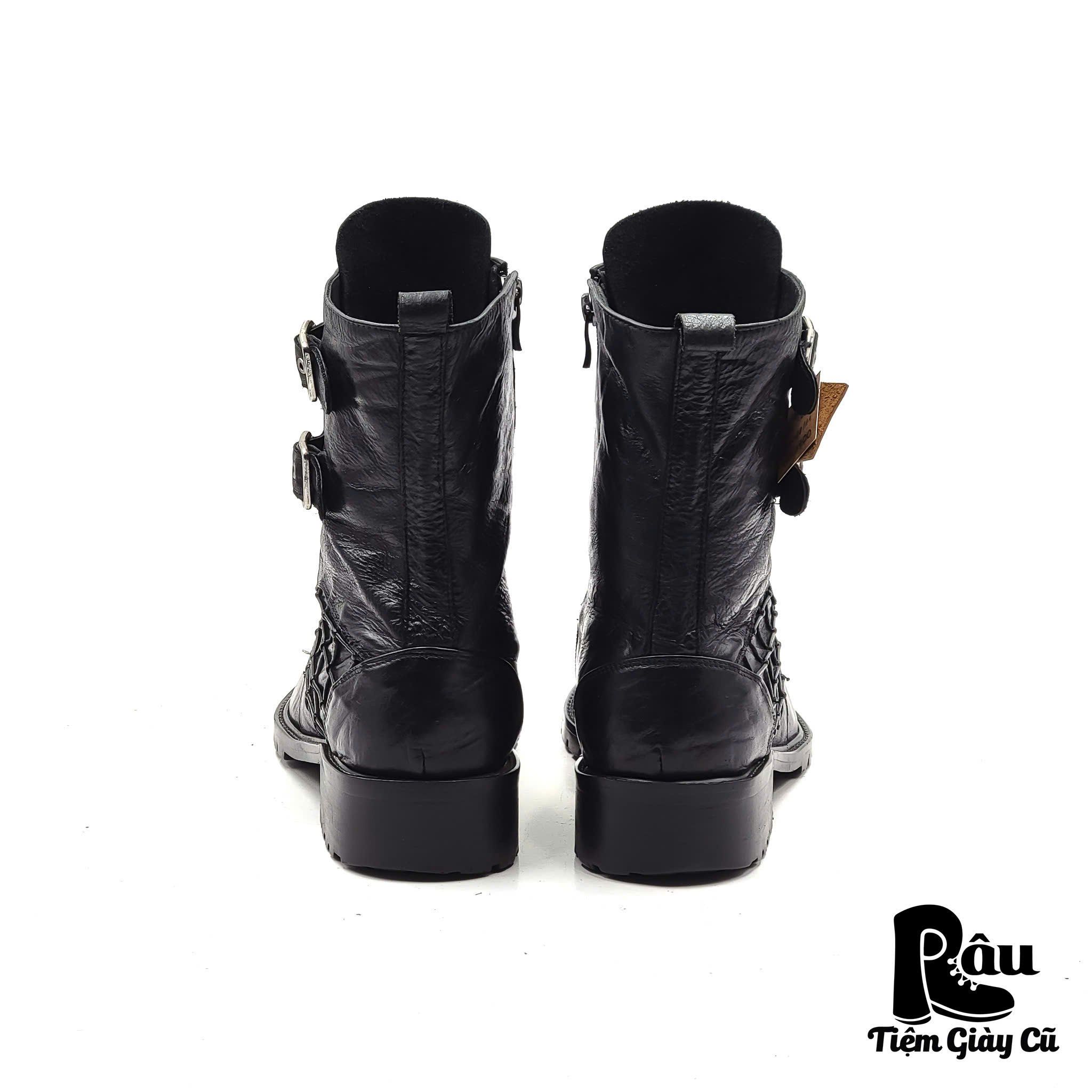 |SIZE 44| SHOESOLLE HANDMADE DOUBLE BUCKLE STRAPS BLACK WALKER BOOT Z44-6875