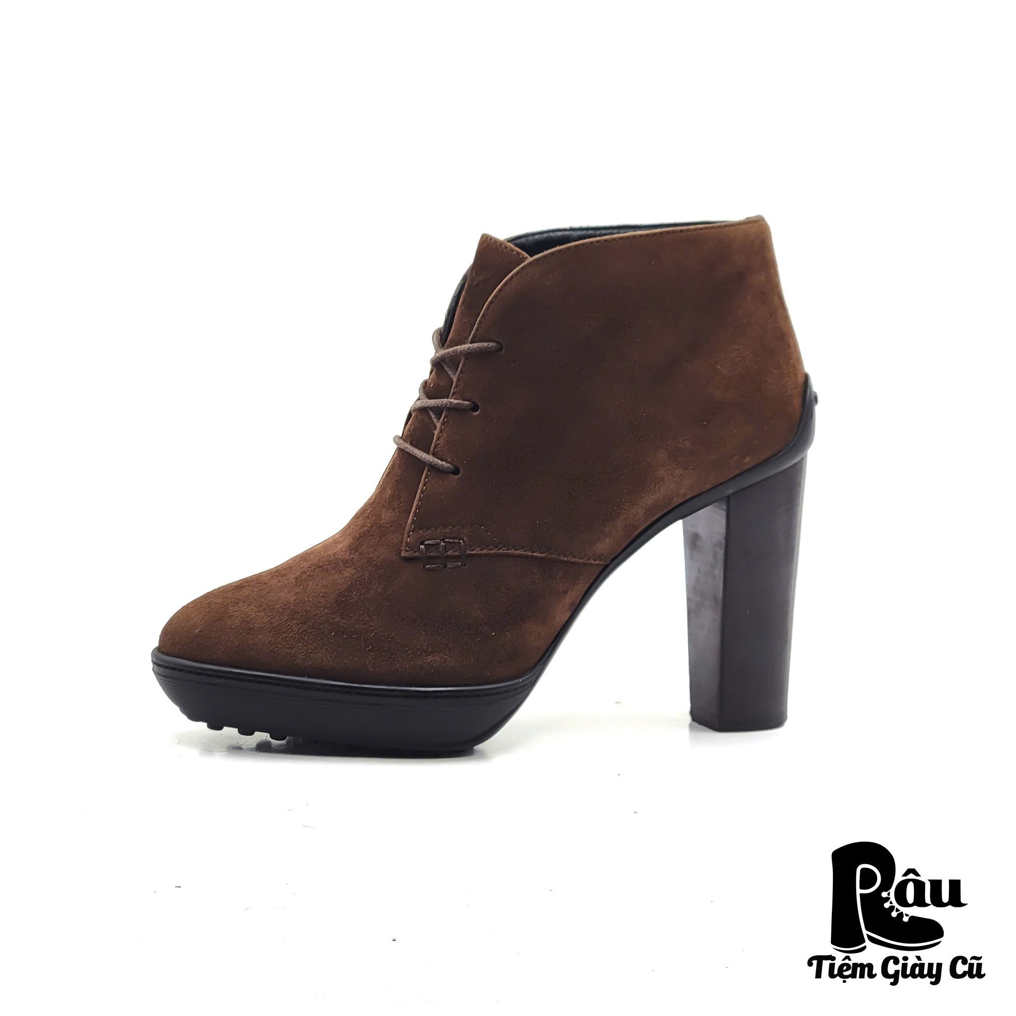 |SIZE 37.5| TOD'S BROWN SUEDE PLATFORM ANKLE BOOT Z37.5-6959