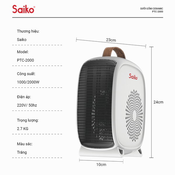 Máy Sưởi Mini Saiko PTC-2000 (2000W)