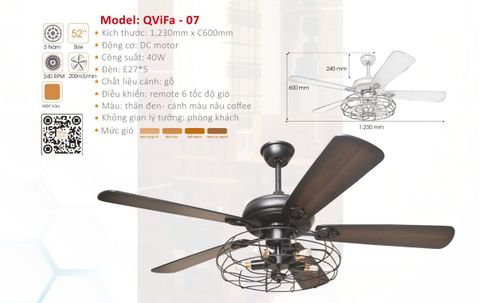 Quạt trần đèn trang trí hiện đại cánh gỗ QVifa - 07