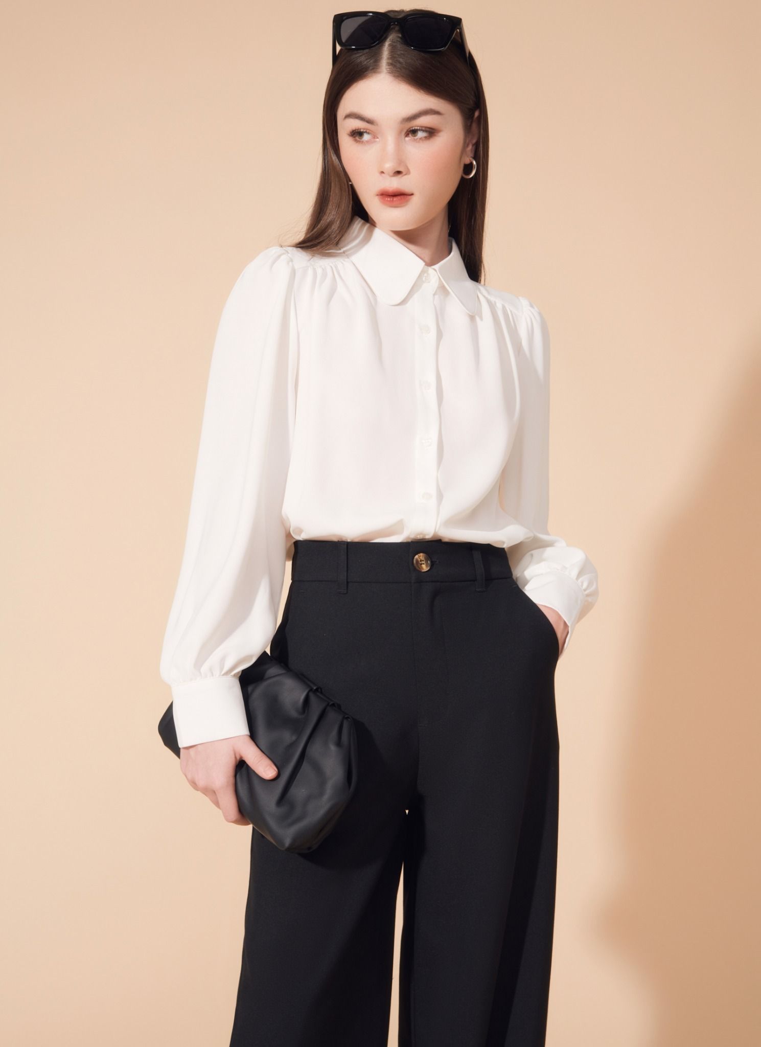 ÁO SƠMI DÚN VAI VENNY TRẮNG