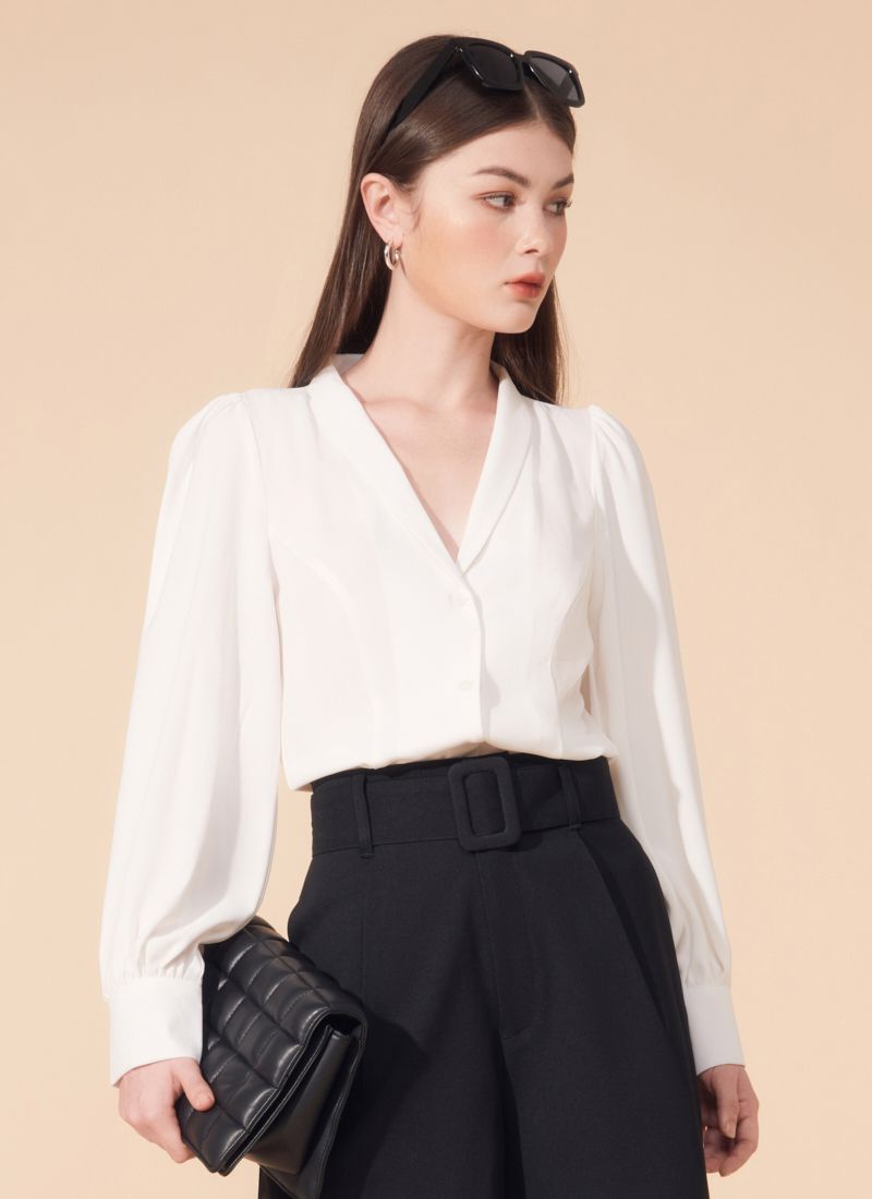ÁO SƠMI CỔ VEST MINNY TRẮNG