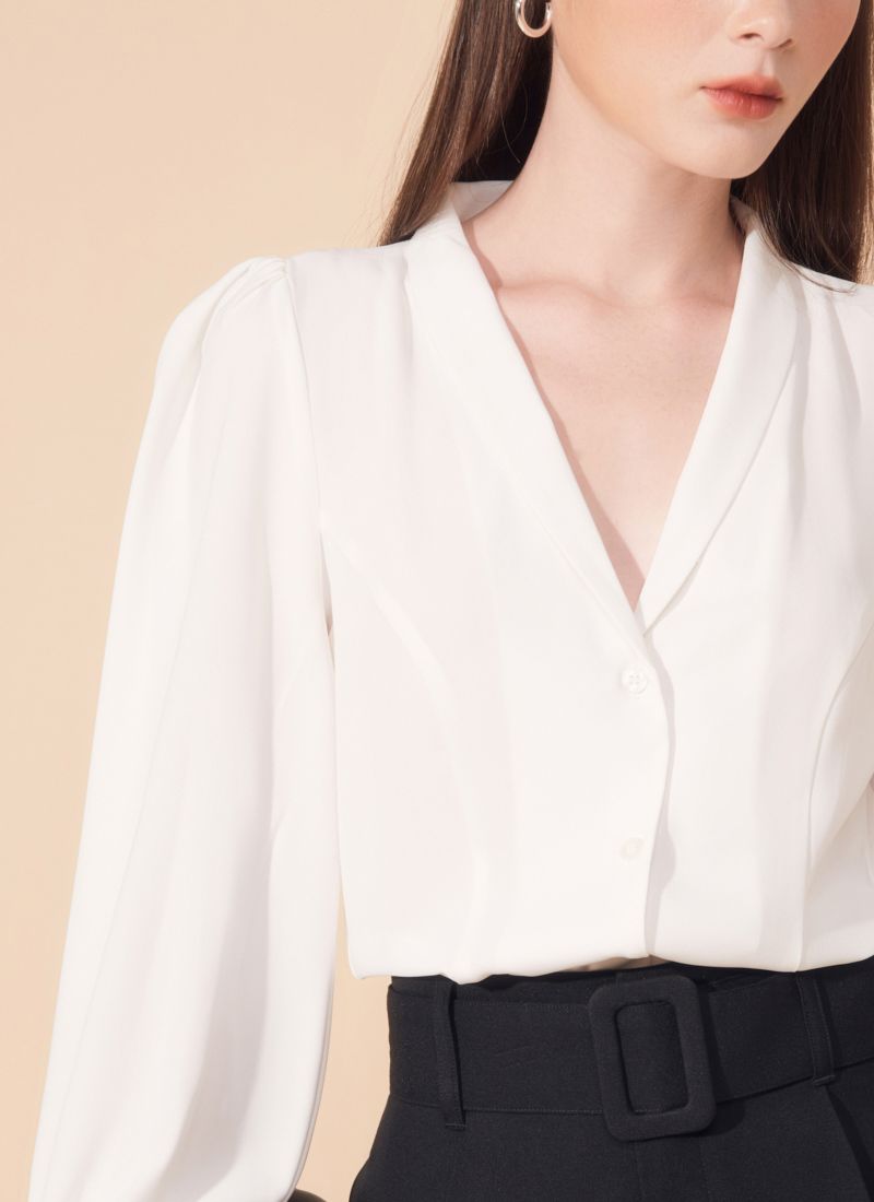 ÁO SƠMI CỔ VEST MINNY TRẮNG