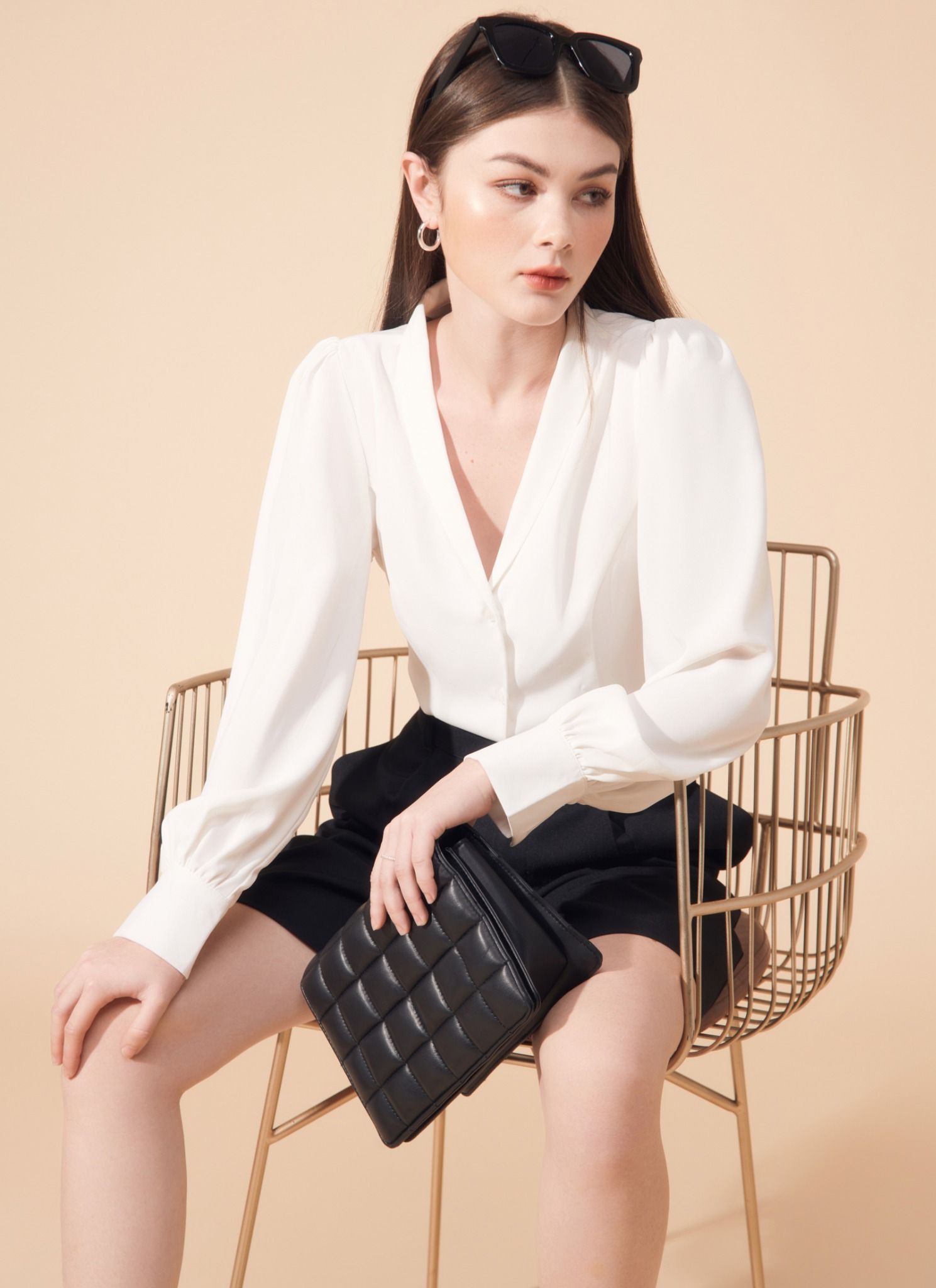 ÁO SƠMI CỔ VEST MINNY TRẮNG