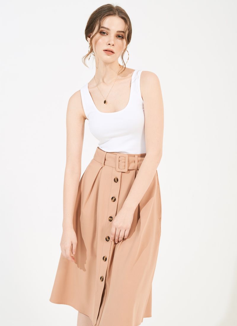 VÁY MIDI MÀU NUDE