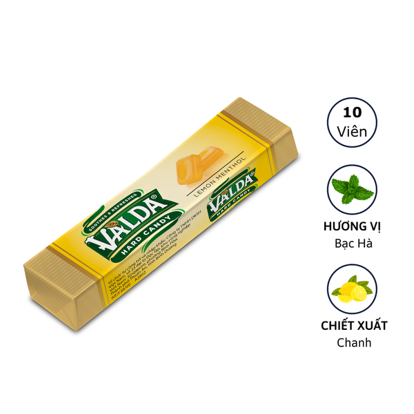 Kẹo ngậm VALDA Vị Chanh Bạc Hà - Thanh 10 viên 38g