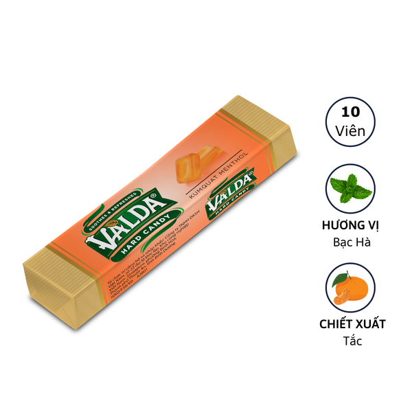 Kẹo ngậm VALDA Vị Quất Bạc Hà - Thanh 10 viên 38g