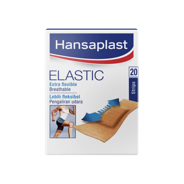 Băng cá nhân Hansaplast Elastic gói 20 miếng, bằng vải co giãn và cực kỳ thoáng khí,thương hiệu số 1 của Đức