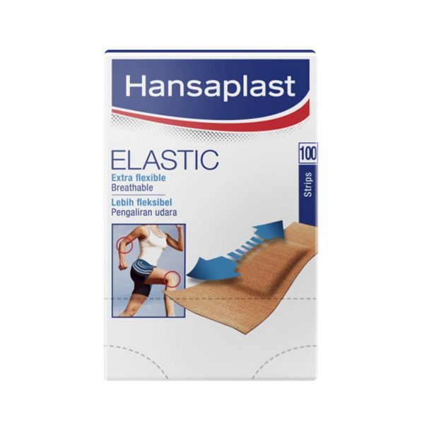 Băng cá nhân Hansaplast Elastic gói 100 miếng, bằng vải co giãn và cực kỳ thoáng khí, thương hiệu số 1 của Đức