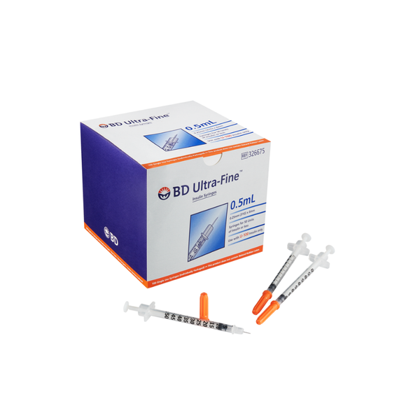 Bơm tiêm insulin BD Ultra-Fine™ 6mm, 0.5cc 31G dành cho người điều trị tiểu đường, hộp 100 cây