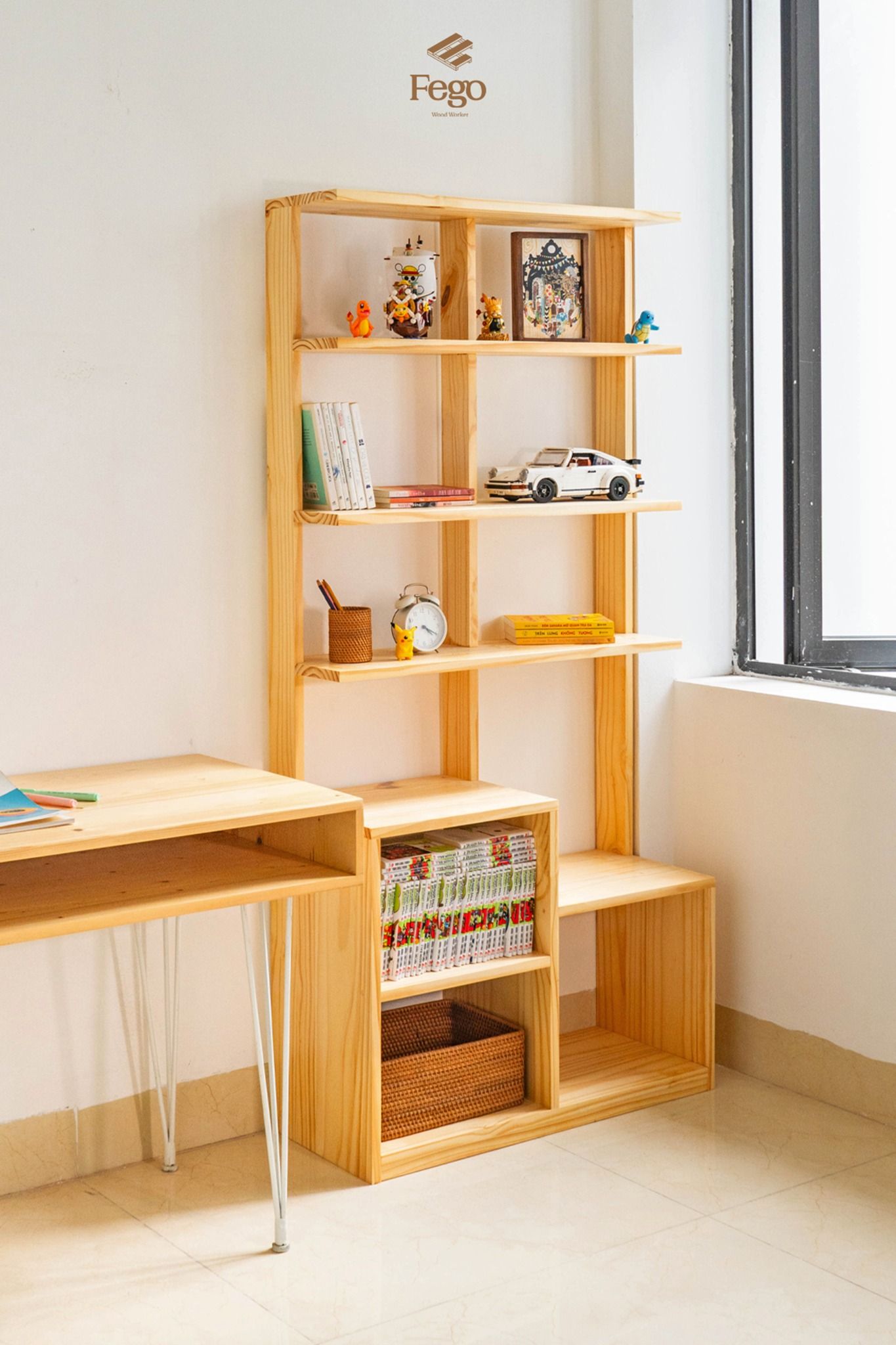 Kệ sách học sinh gỗ tự nhiên FEGO