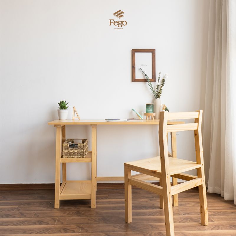 Bàn học có ngăn gỗ thông tự nhiên