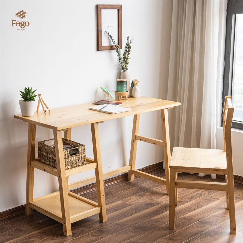 Bàn học có ngăn gỗ thông tự nhiên