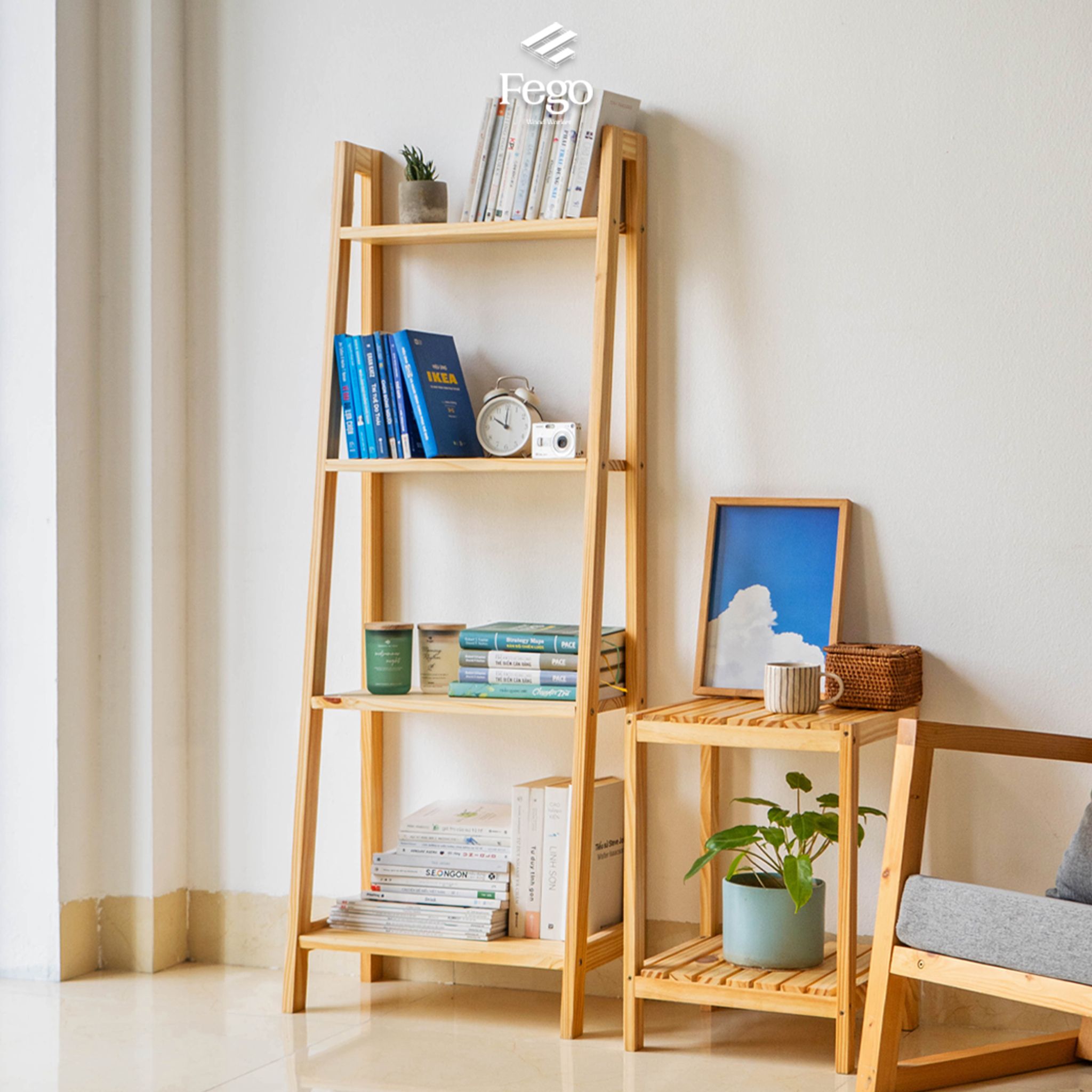 Kệ harmon 4 tầng FEGO gỗ thông tự nhiên