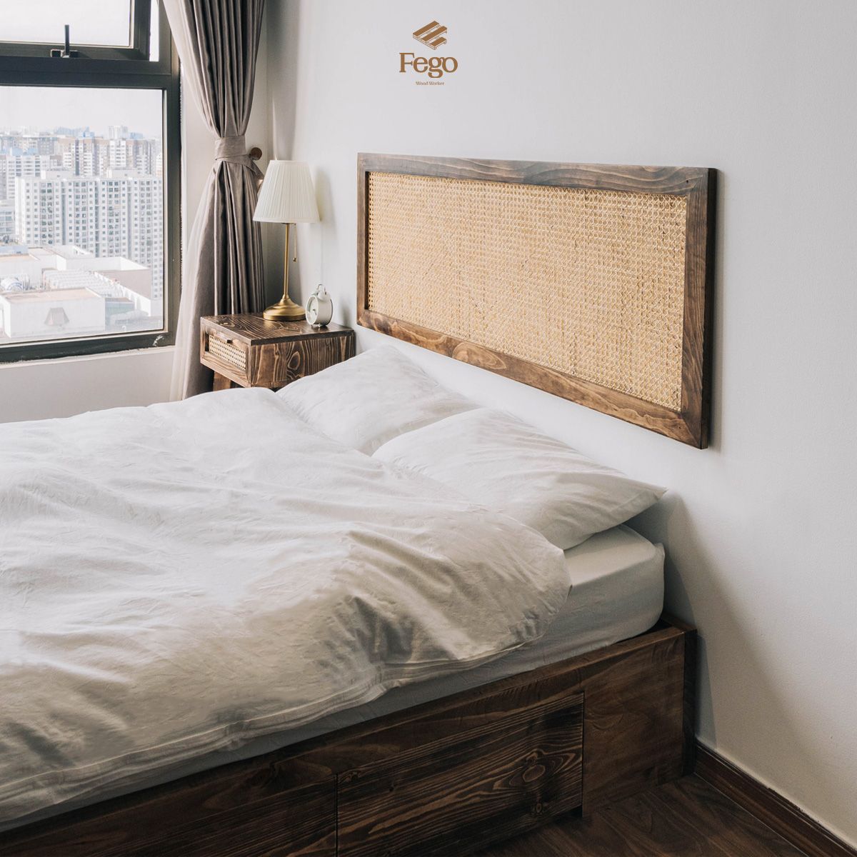 Giường gỗ thông tự nhiên nâu rustic 1m6 FEGO