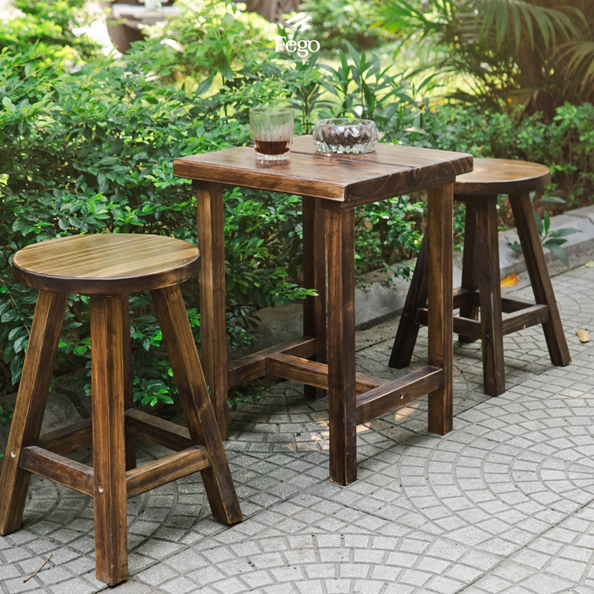 Ghế đôn gỗ thông FEGO mặt tròn vân gỗ nổi trang trí decor