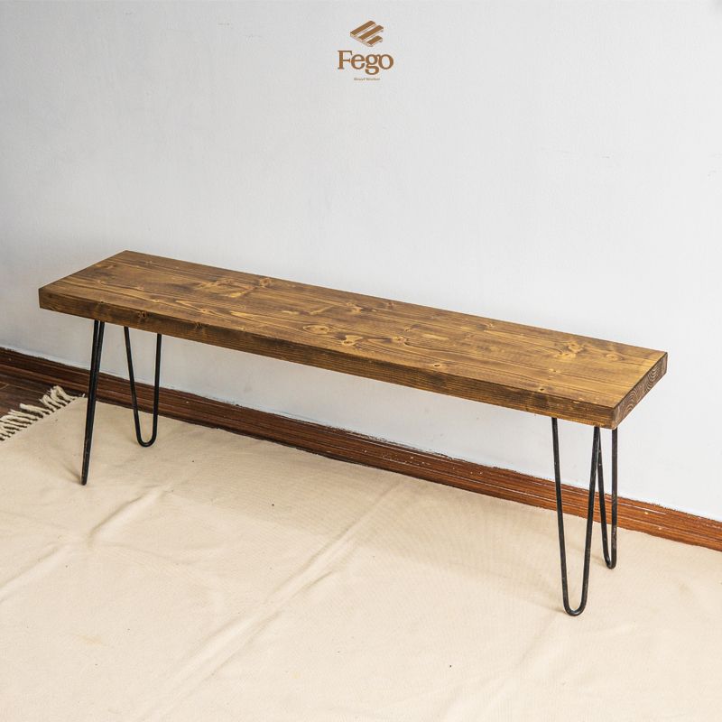 Ghế băng chân sắt Fego/ Ghế dài ngồi phòng ăn, phòng khách bằng gỗ tự nhiên