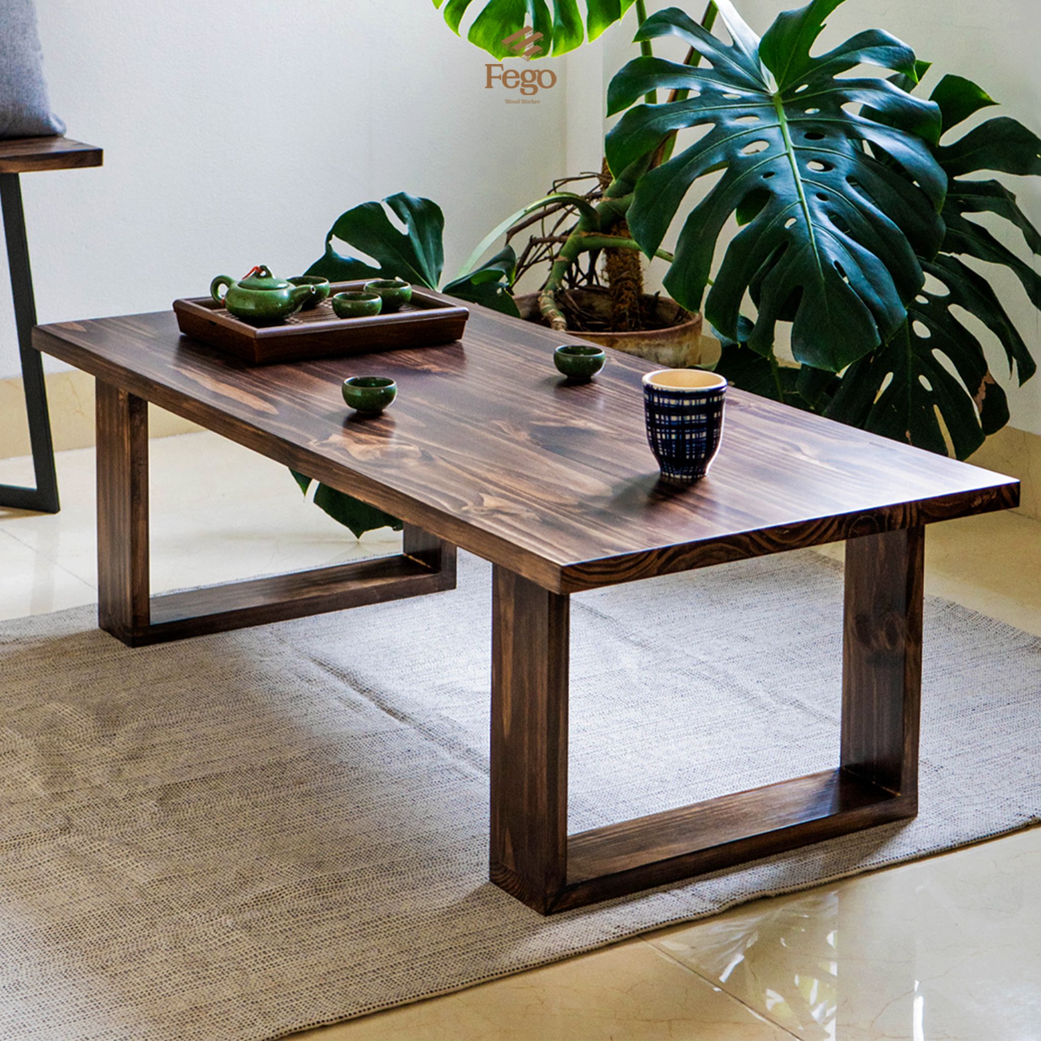 Bàn trà, bàn ngồi bệt chân gỗ FEGO