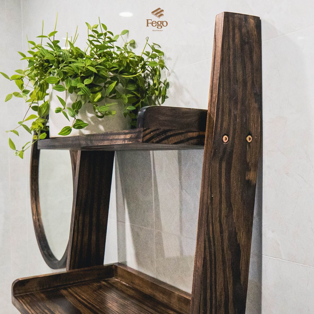 Kệ thang gỗ để đồ phòng tắm FEGO
