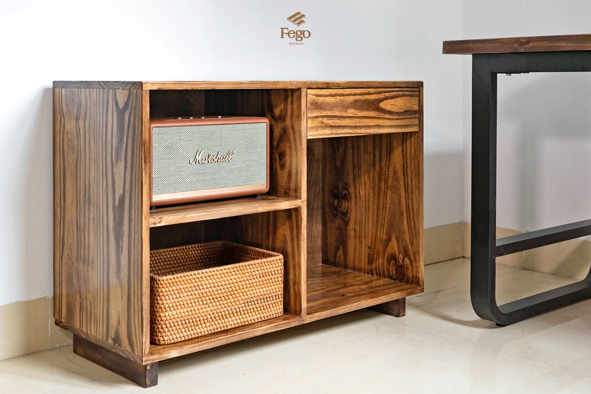Kệ gỗ tự nhiên đa năng cạnh bàn làm việc/ Kệ để máy in, tài liệu FEGO