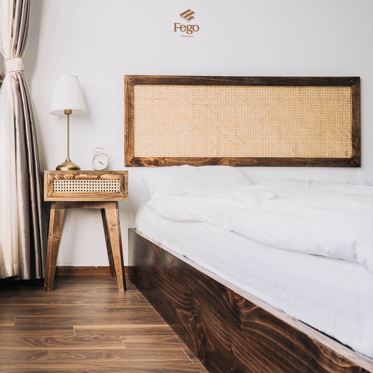 Giường gỗ thông tự nhiên nâu rustic 1m6 FEGO