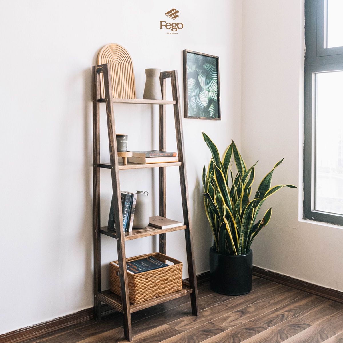Kệ harmon 4 tầng FEGO gỗ thông tự nhiên