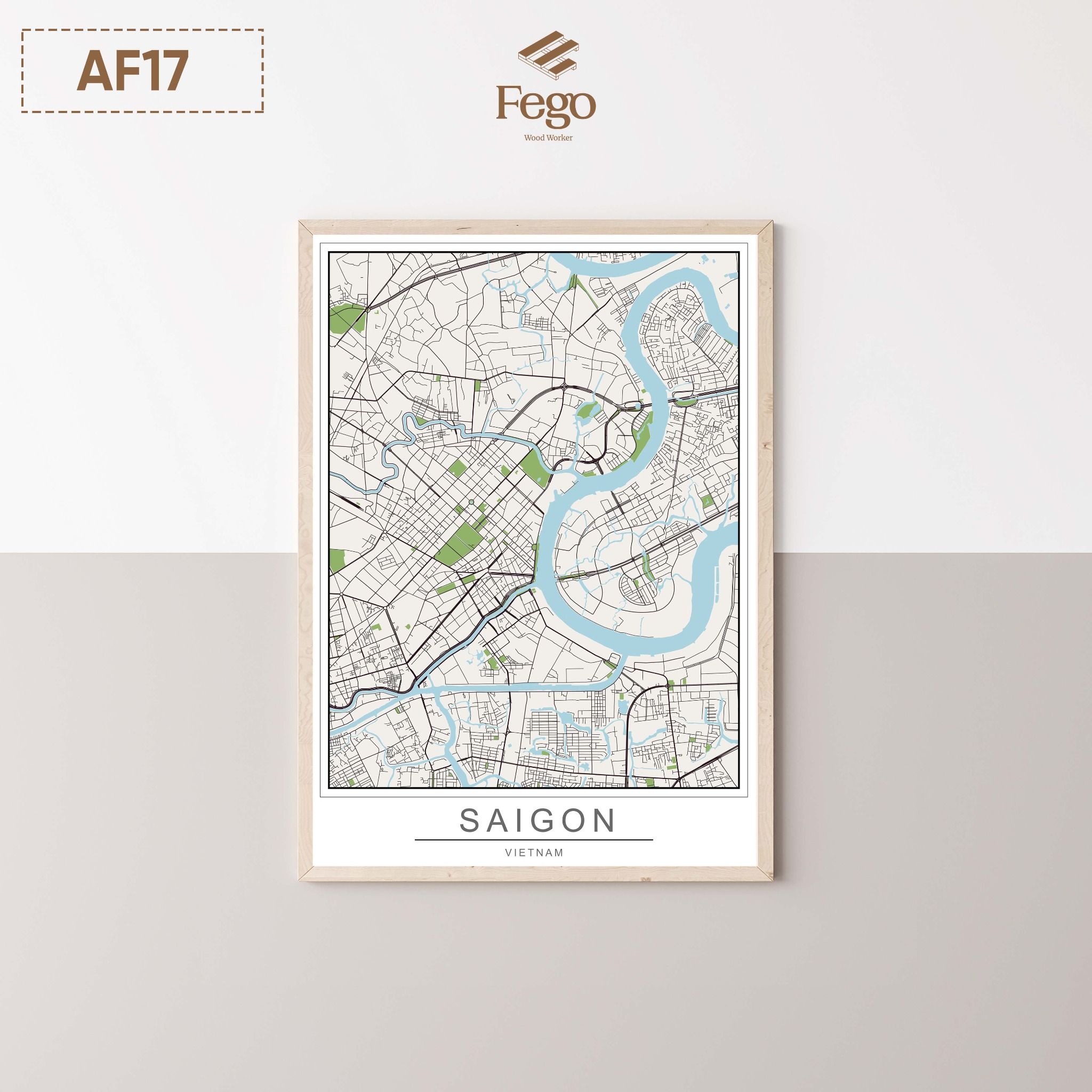 Tranh in Hanoi / Saigon kèm khung gỗ A2 - A3