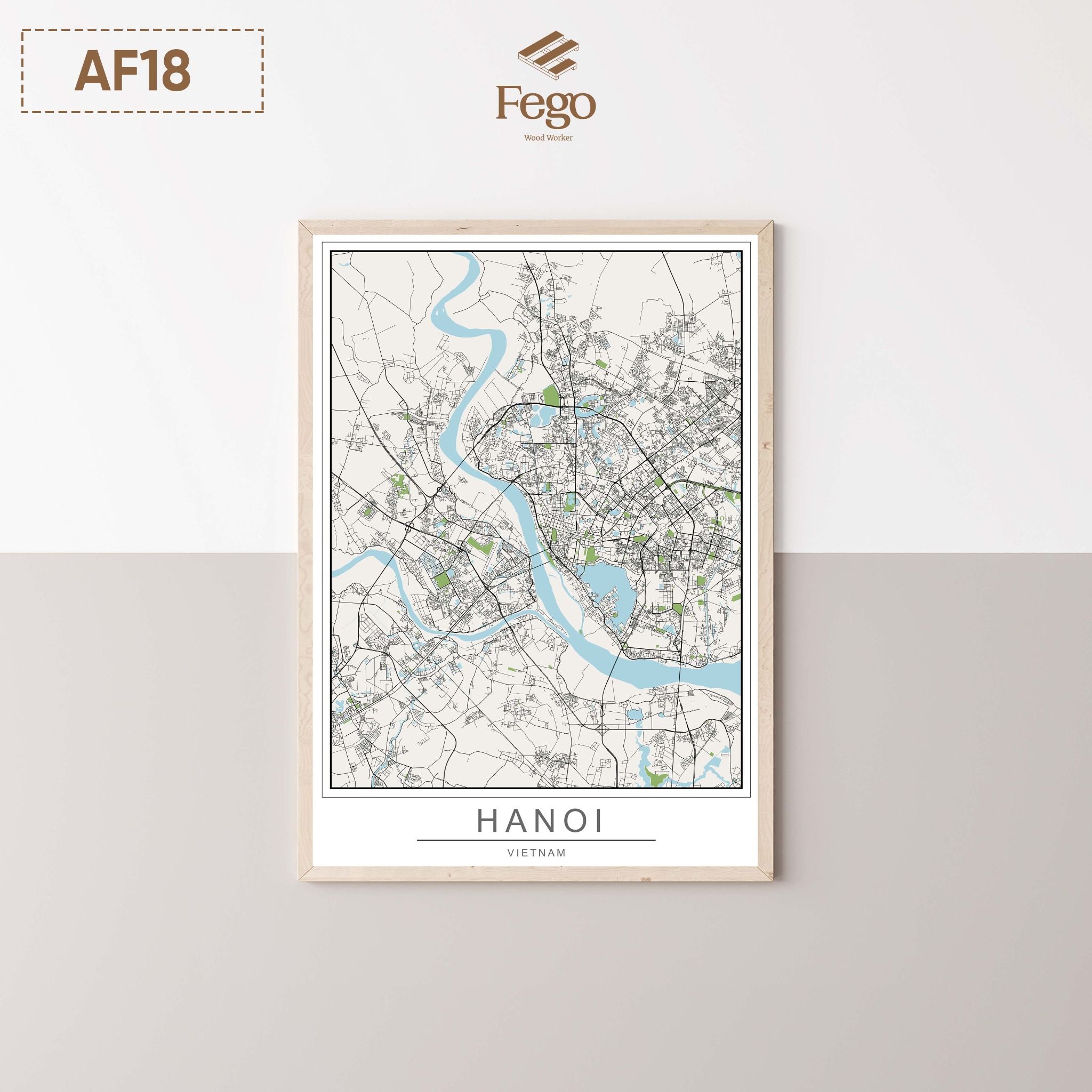 Tranh in Hanoi / Saigon kèm khung gỗ A2 - A3