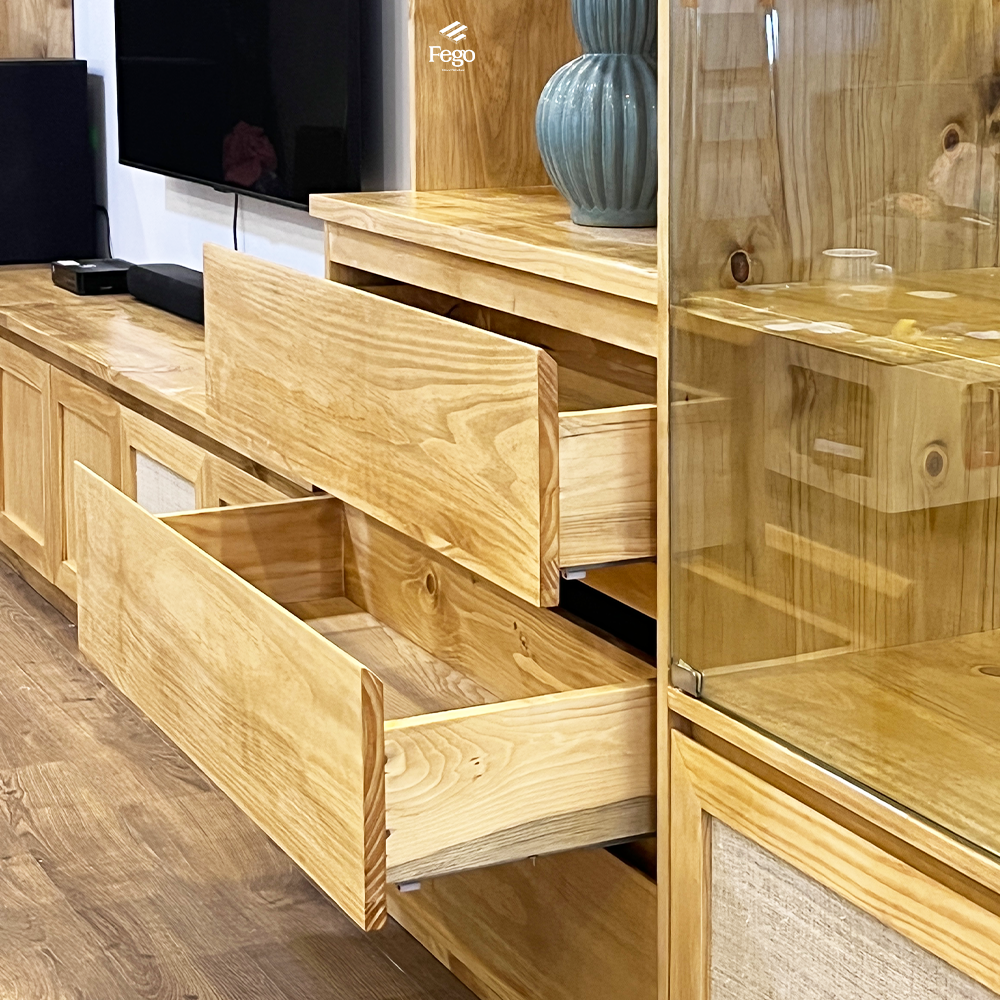 KỆ TIVI KỊCH TRẦN TÍCH HỢP TỦ KÍNH CUSTOM