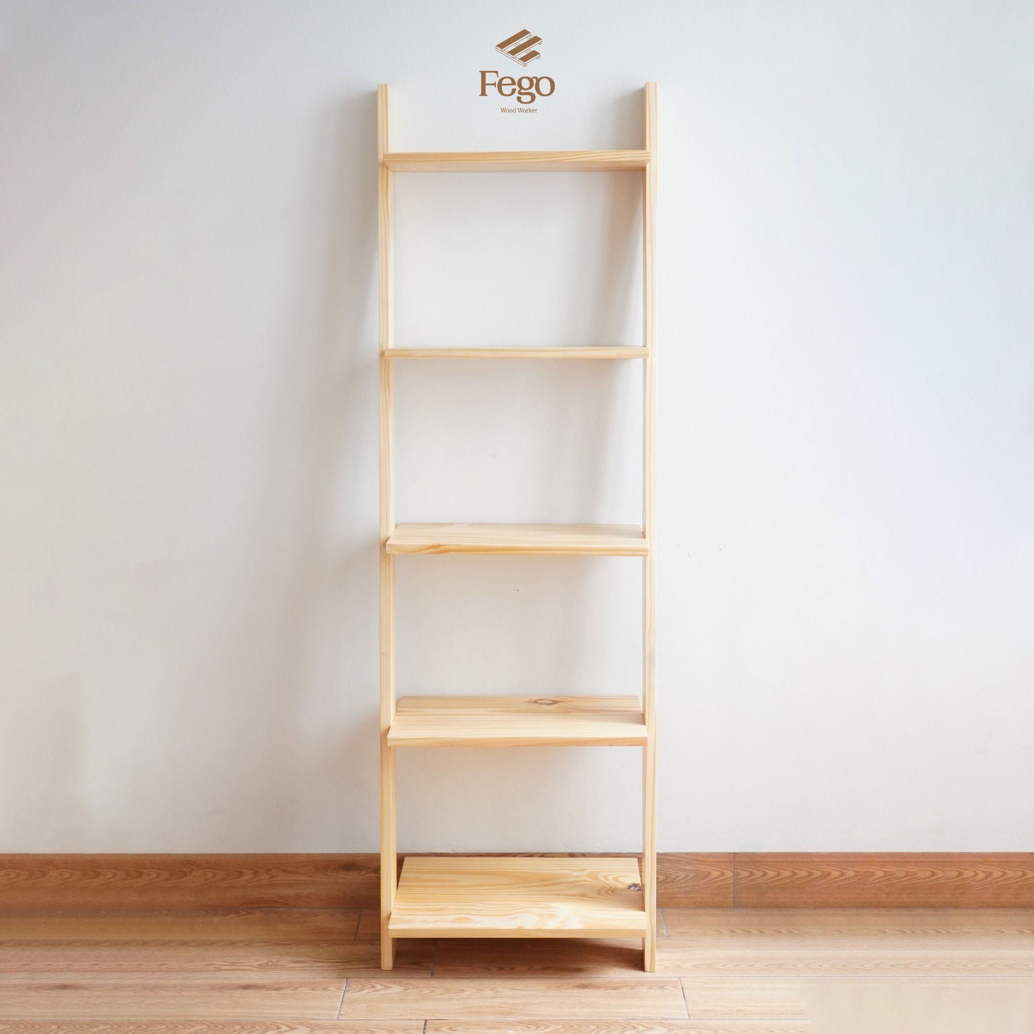 Kệ thang gỗ thông 5 tầng màu vàng kem tự nhiên cao 160cm