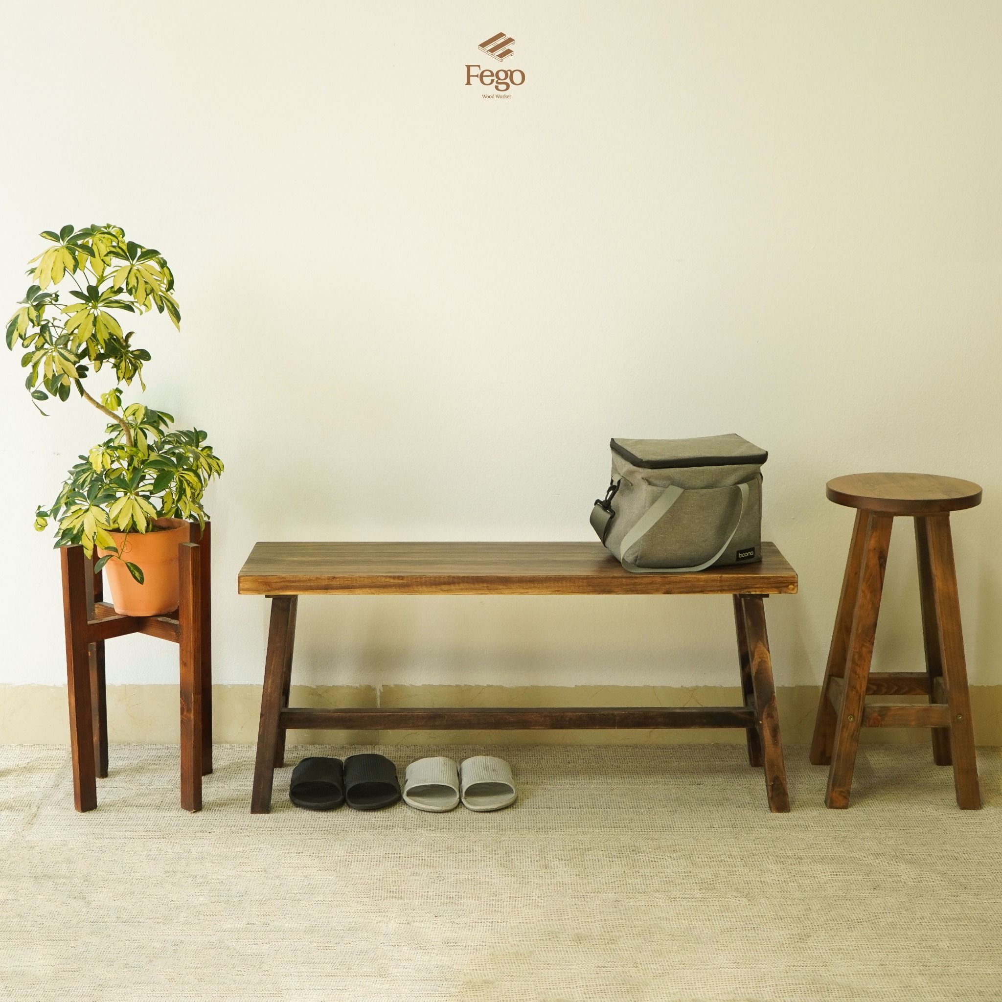 Ghế băng dài FEGO/ Ghế gỗ ban công, hành lang đi giày