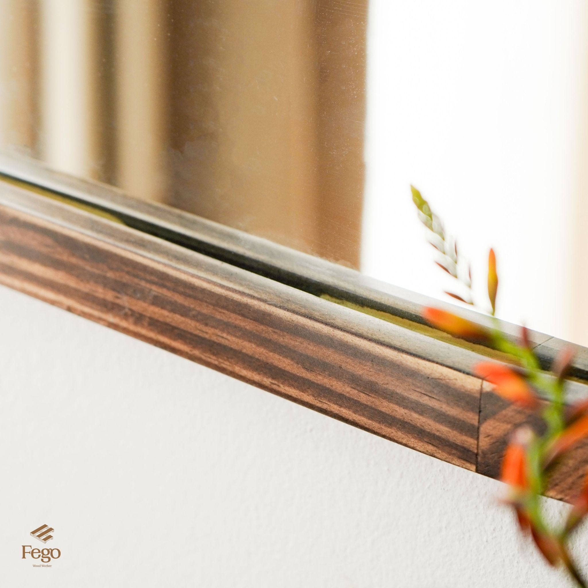 Gương bầu dục treo tường viền gỗ tự nhiên FEGO sang trọng để phòng khách, nhà tắm, decor cửa hàng