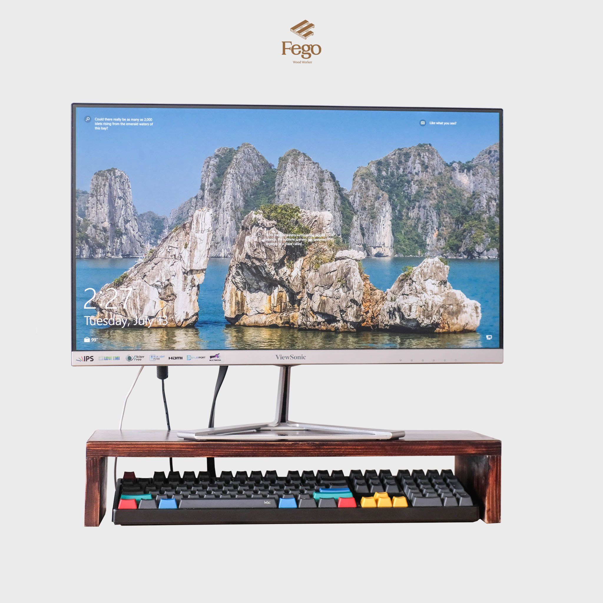 Kệ để màn hình máy tính màu nâu rustic/ Phụ kiện PC bàn làm việc