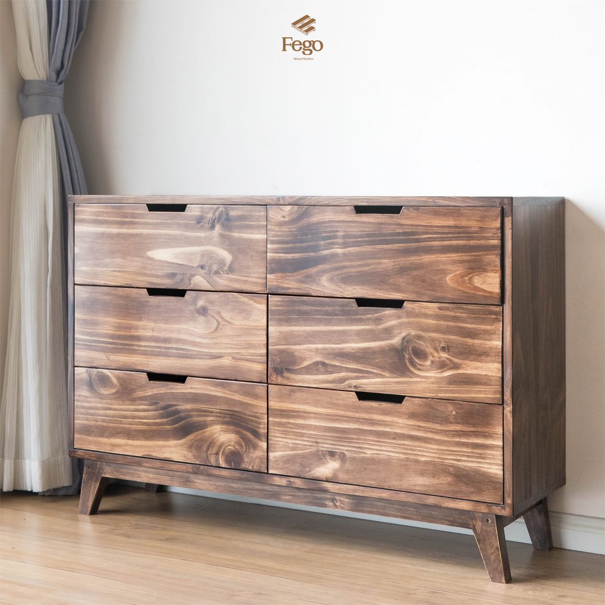 Tủ 6 ngăn kéo gỗ thông tự nhiên đa năng FEGO