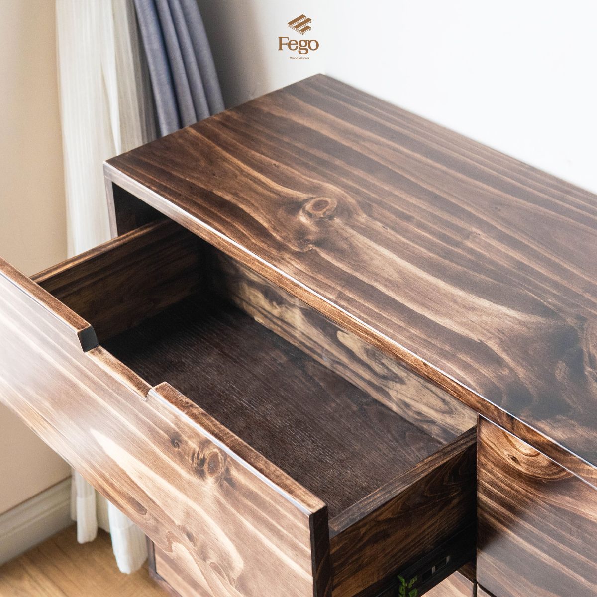 Tủ 6 ngăn kéo gỗ thông tự nhiên đa năng FEGO