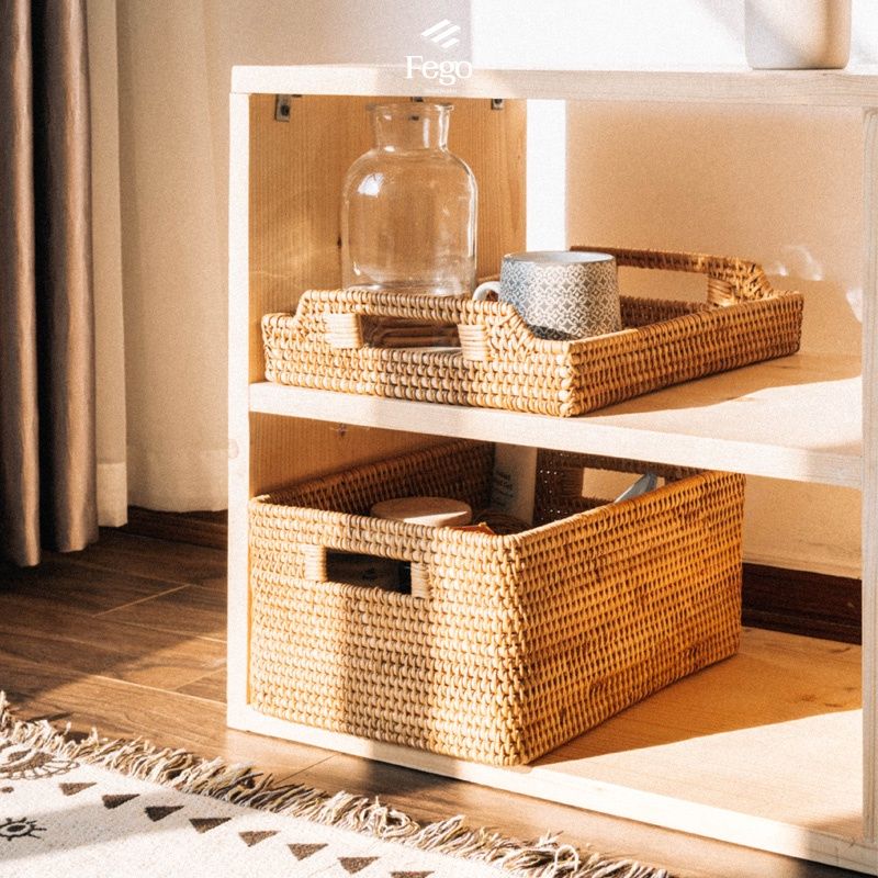 Sọt mây đan FEGO có tay cầm đựng quần áo, đồ chơi, decor sử dụng ở phòng khách, phòng ngủ