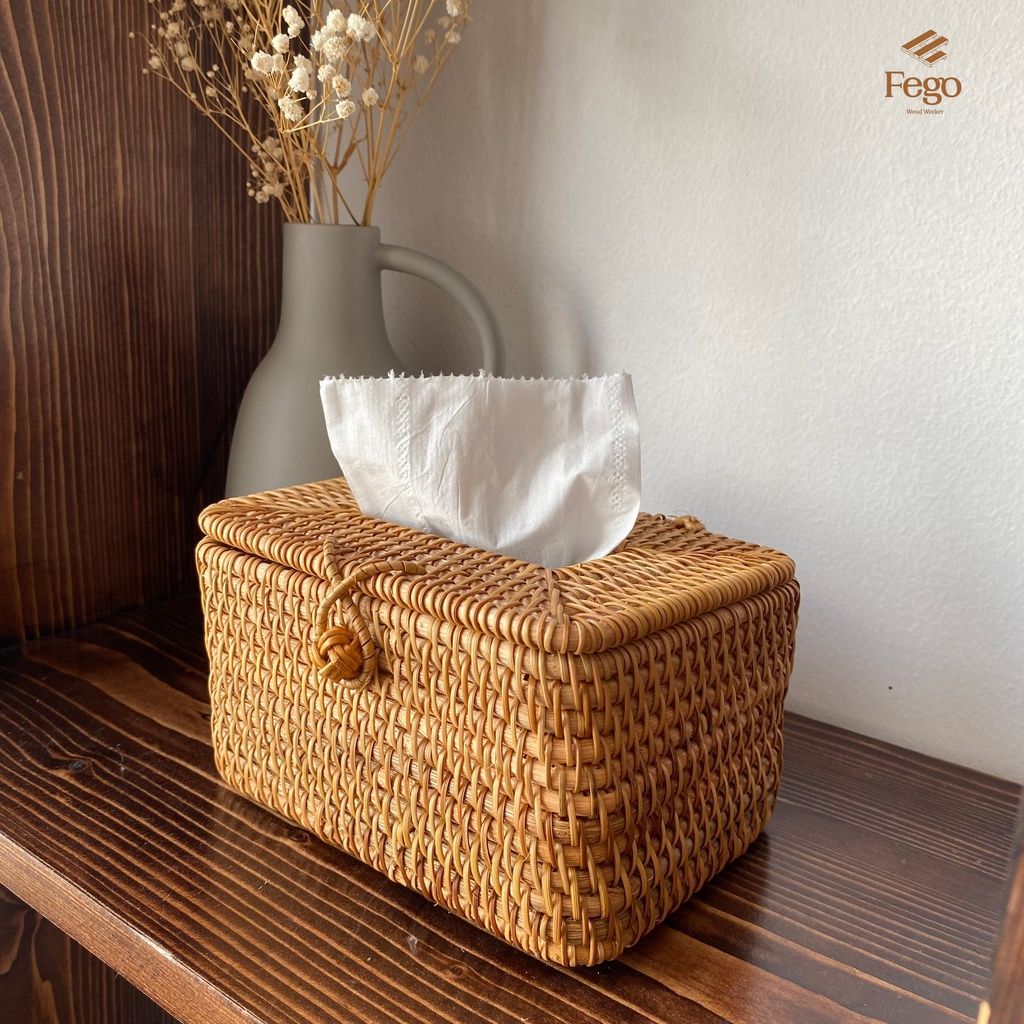 Hộp đựng khăn giấy FEGO đan mây thủ công