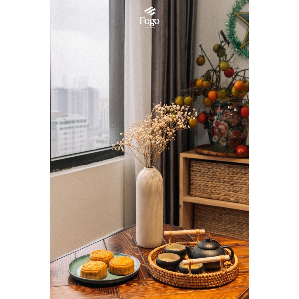 Khay mây tròn FEGO đựng đồ đa năng có tay cầm tiện lợi