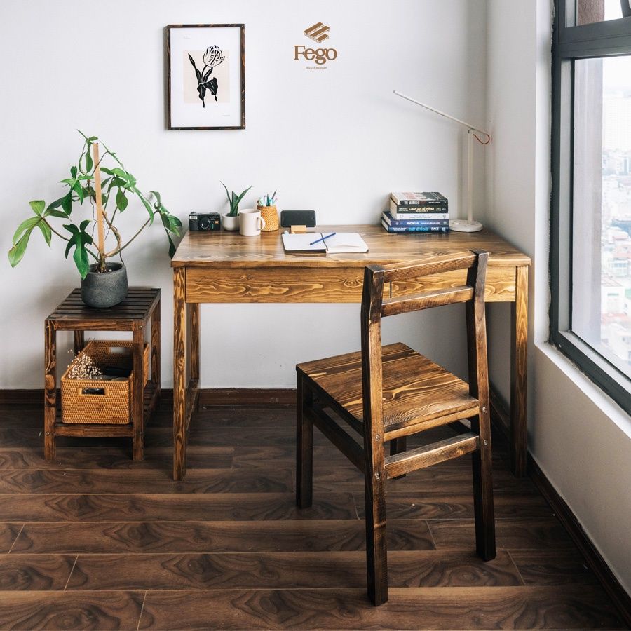 Bàn Dora / Bàn làm việc 2 ngăn kéo tiện lợi gỗ thông tự nhiên