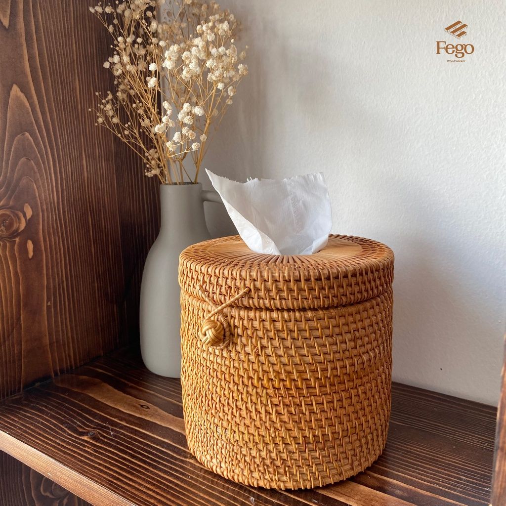 Hộp đựng khăn giấy FEGO đan mây thủ công