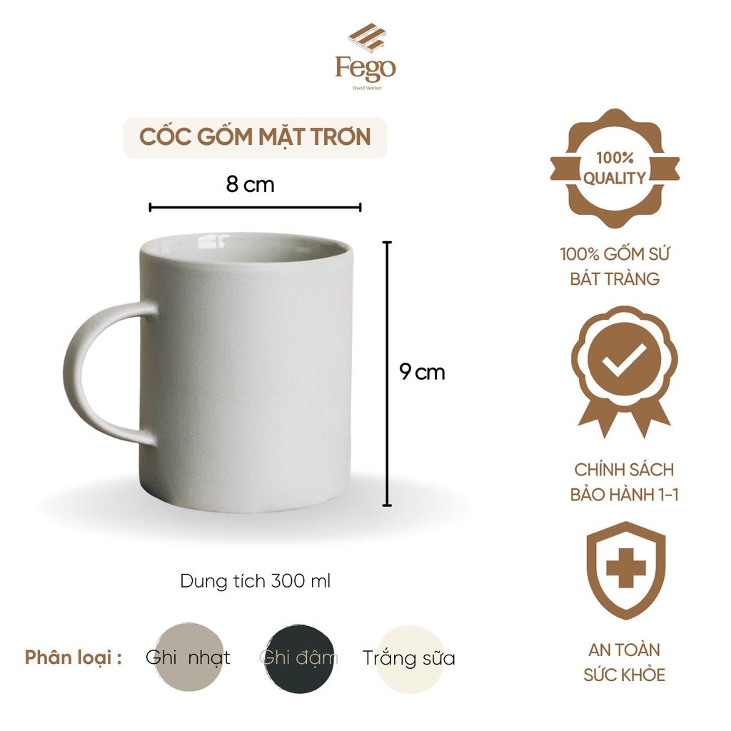 Cốc gốm sứ tráng men cao cấp FEGO có quai cầm tiện lợi