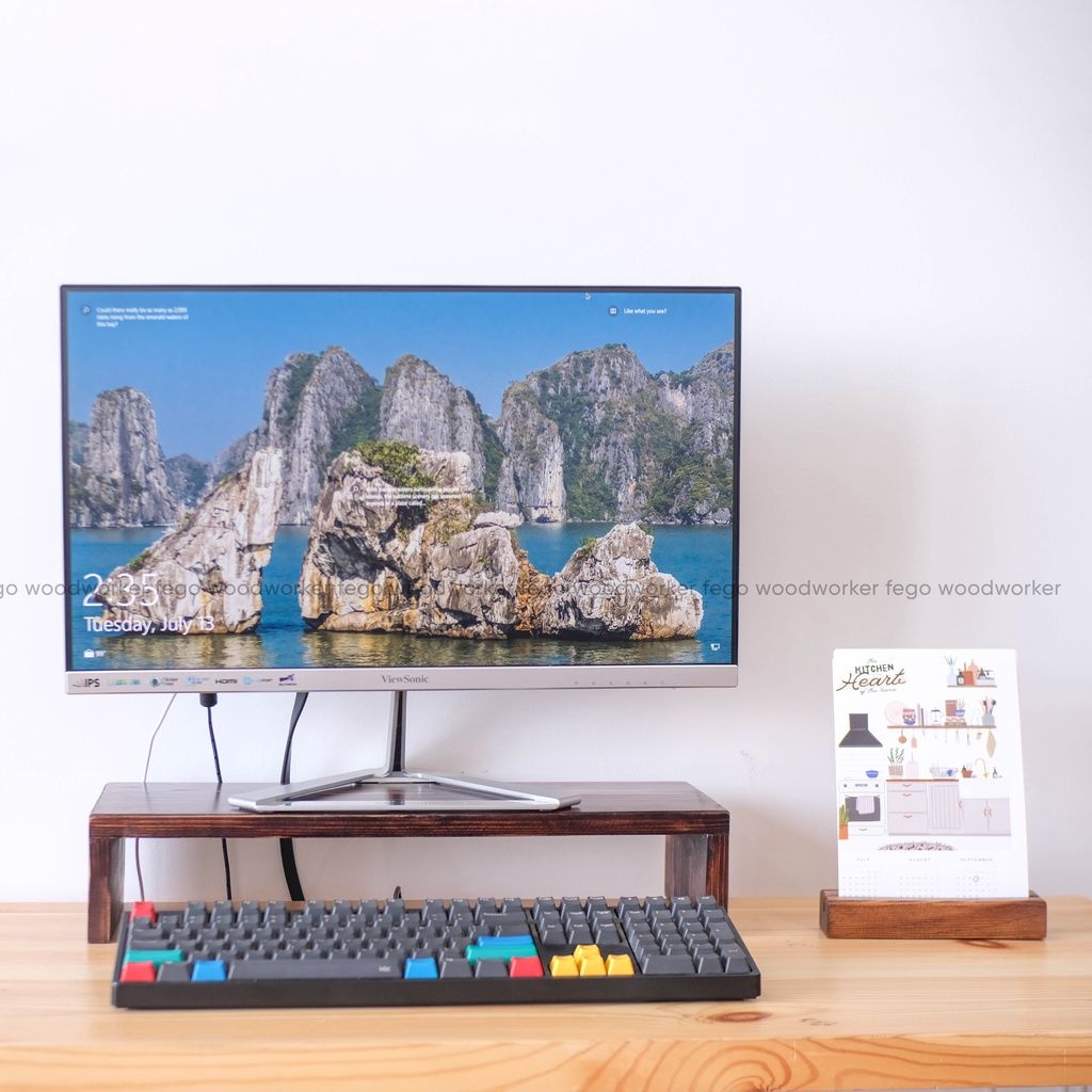 Kệ để màn hình máy tính màu nâu rustic/ Phụ kiện PC bàn làm việc