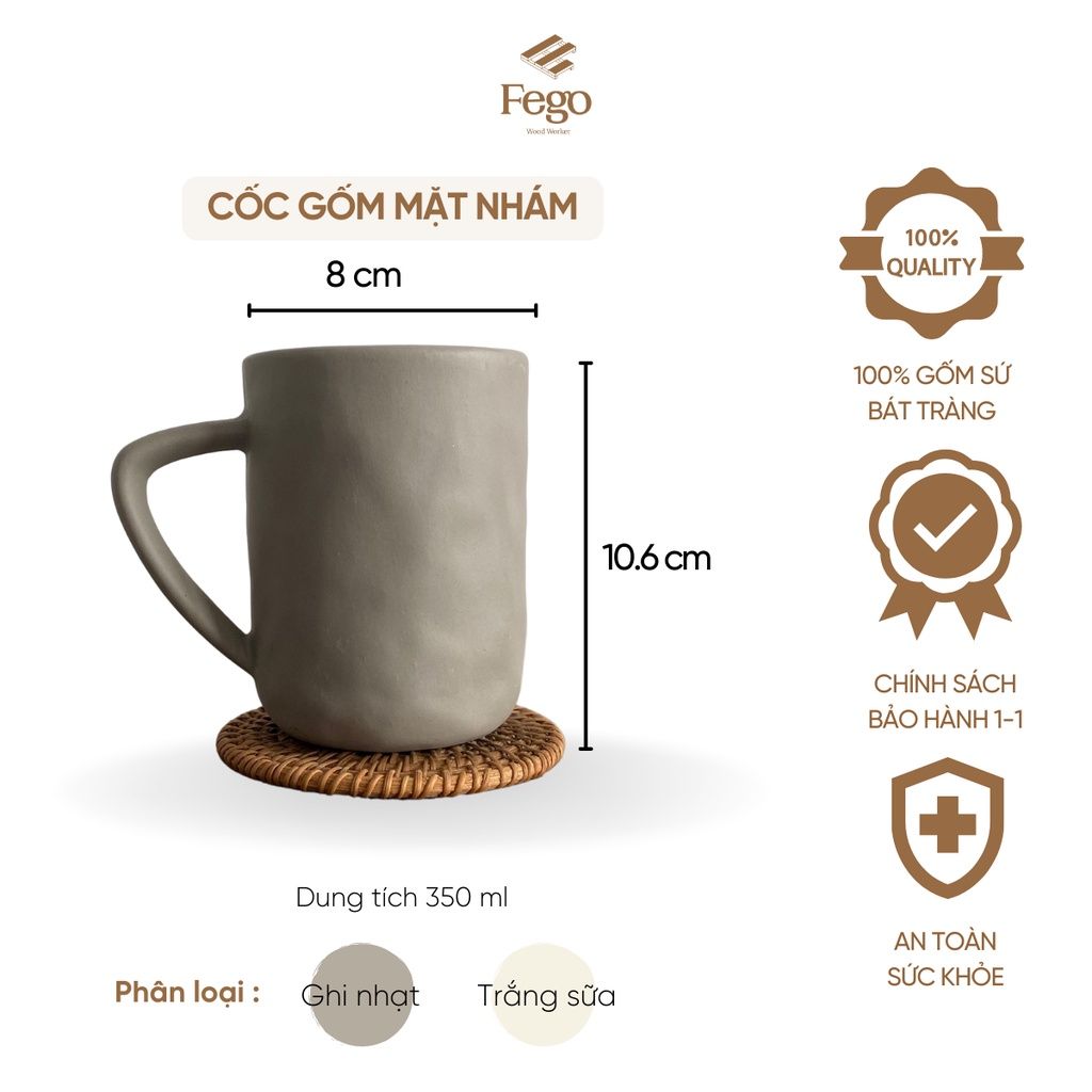 Cốc gốm sứ tráng men cao cấp FEGO có quai cầm tiện lợi
