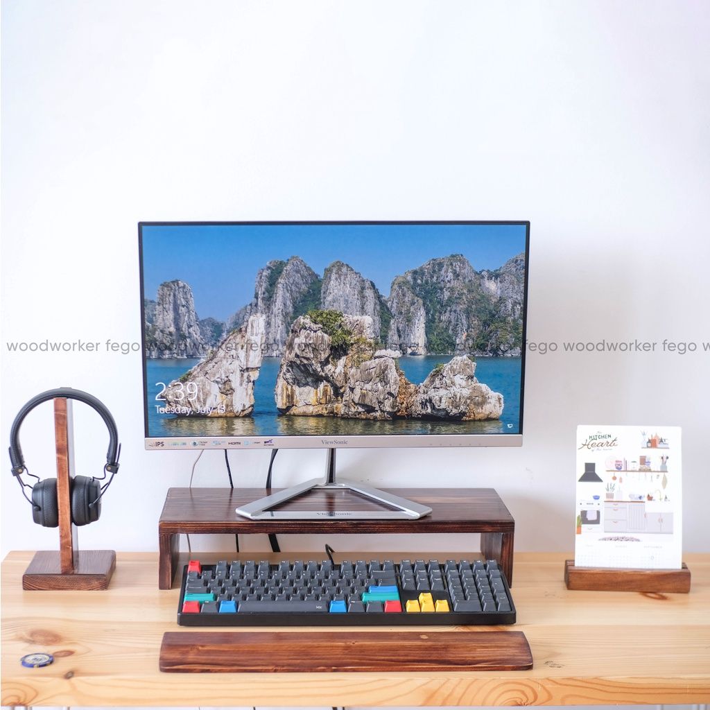 Kệ để màn hình máy tính màu nâu rustic/ Phụ kiện PC bàn làm việc