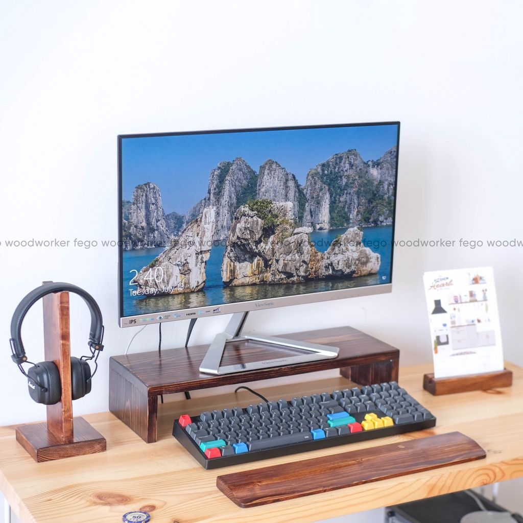 Kệ để màn hình máy tính màu nâu rustic/ Phụ kiện PC bàn làm việc