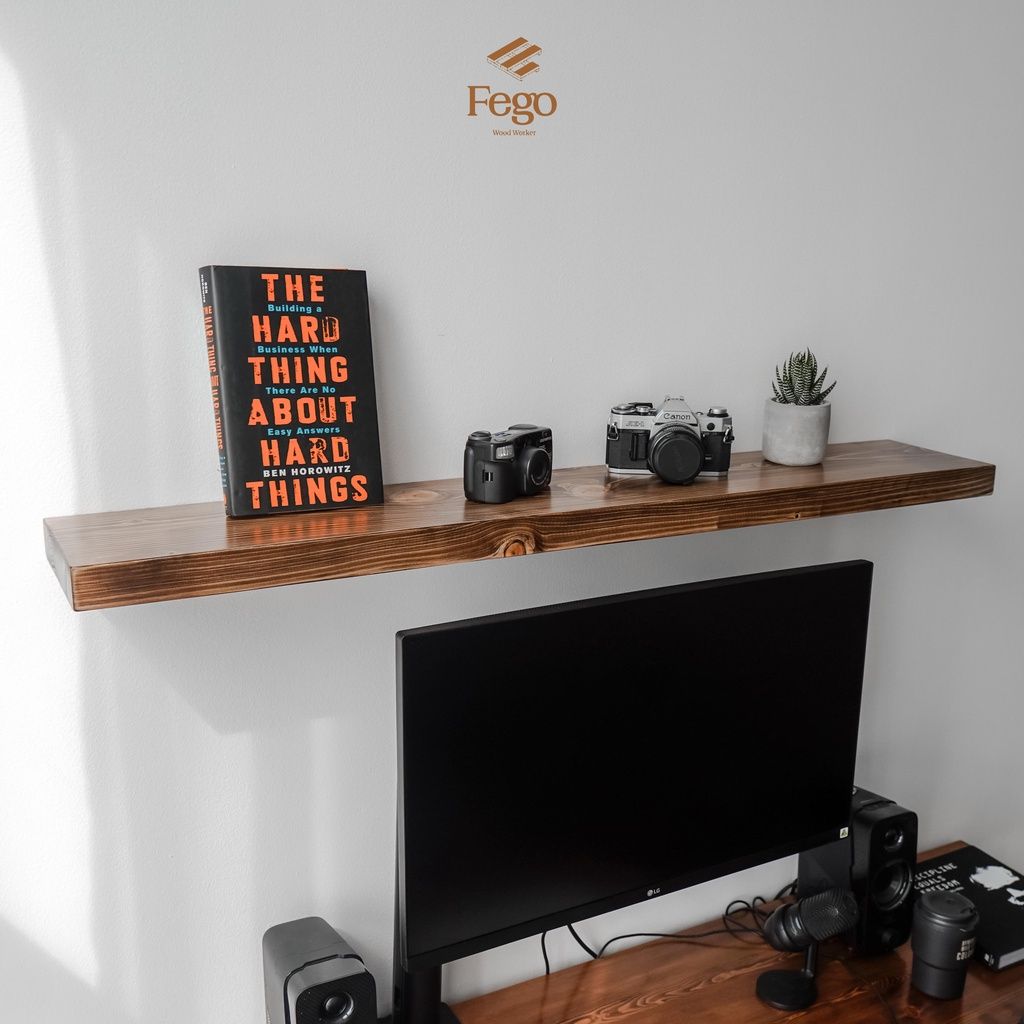 Kệ âm gắn tường gỗ thông tự nhiên màu nâu rustic FEGO đa năng
