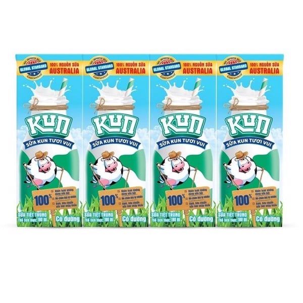 Sữa Kun có đường lốc 4 hộp x 180ml