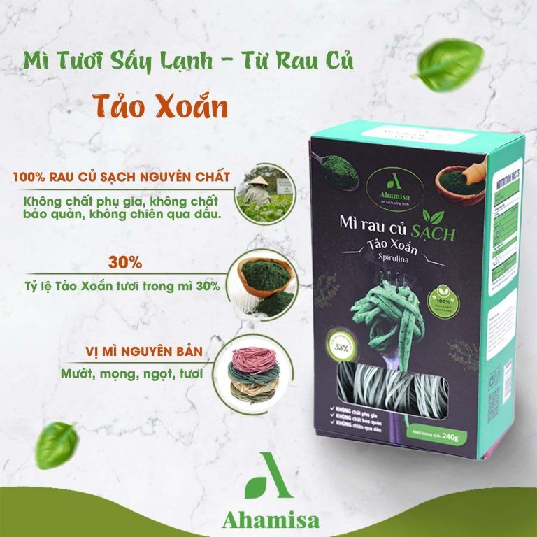 Mì rau củ tươi sấy lạnh tảo xoắn Ahamisa hộp 240g