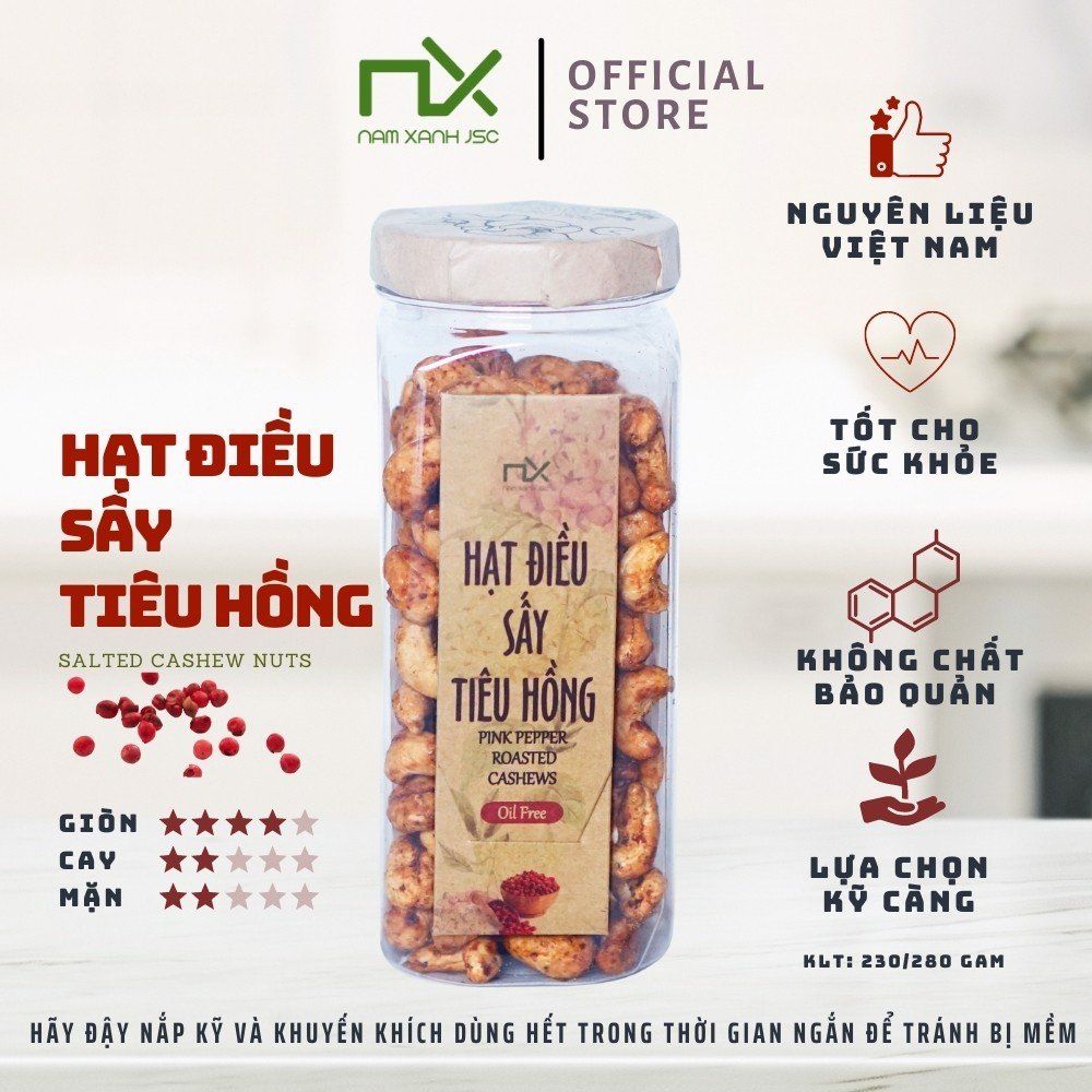 COMBO ĐIỀU VỊ NAM XANH (HẠT ĐIỀU SẤY TIÊU HỒNG NAM XANH 230G (280G), HẠT ĐIỀU PHỦ DỪA MẬT ONG 230G (280G))